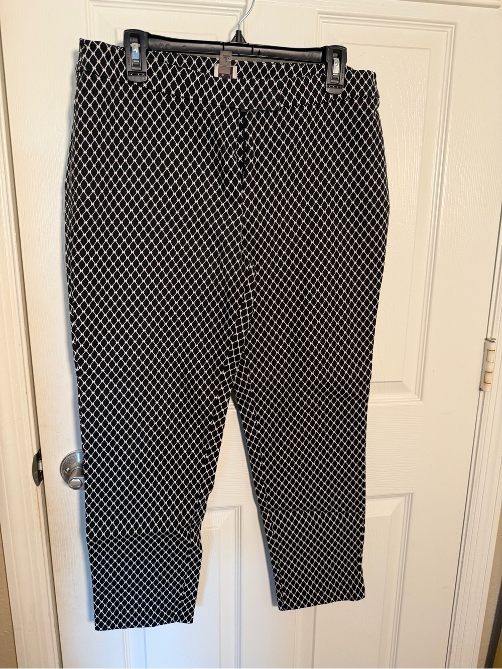 Anne Klein Black Pants with White Lattice Pattern